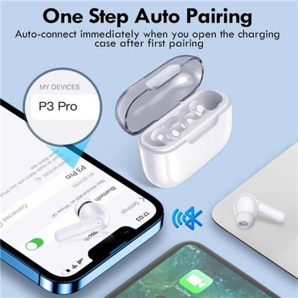 Wireless Bluetooth Earbuds White Deep Bass Mic Noise Canceling Workout Headphone - Picture 4 of 7